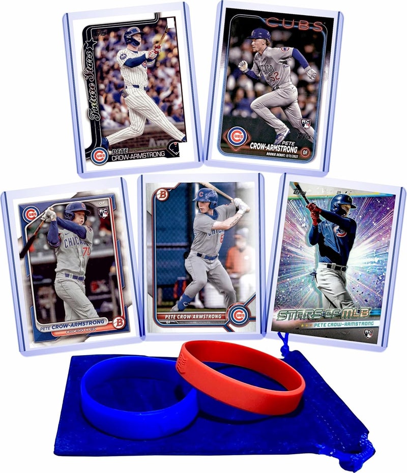 Chaser Pete Crow-Armstrong (5) Assorted Baseball Cards Gift Pack - Chicago Cubs - Image 1